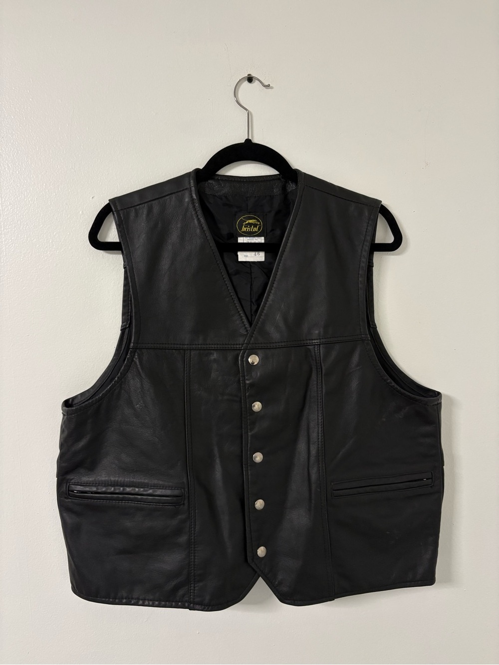 Vintage Black Leather Button-Front Men's Vest
